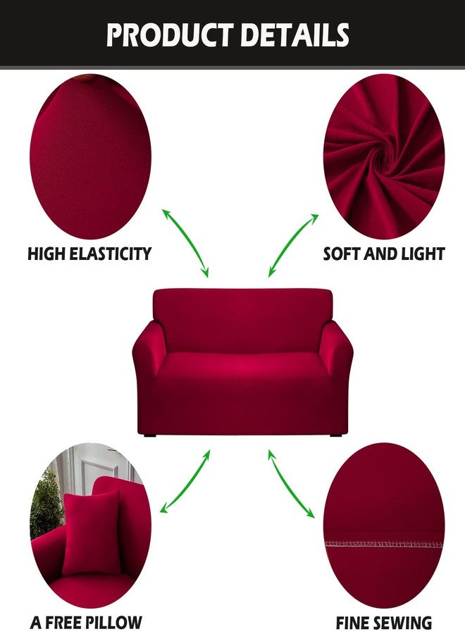 Qubjus Modern Couch Cover Stretch Loveseat Sofa Cover for 2 Cushion Couch Solid Color Non Slip Washable Furniture Protector Sofa Slipcover for Home Decoration(Medium, Red) - Image 3